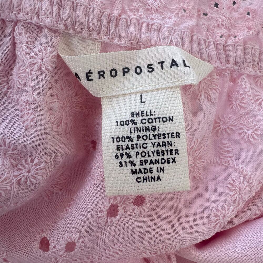 Aeropostale Eyelet Tie Front Flyaway Tank Top Shirt Lg Pink Lace Floral Coquette - Picture 8 of 10